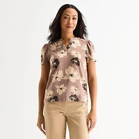 Liz Claiborne Womens Split Crew Neck Short Sleeve T-Shirt