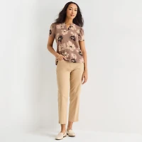 Liz Claiborne Womens Split Crew Neck Short Sleeve T-Shirt