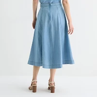 Liz Claiborne Womens Mid Rise Midi Denim Skirt