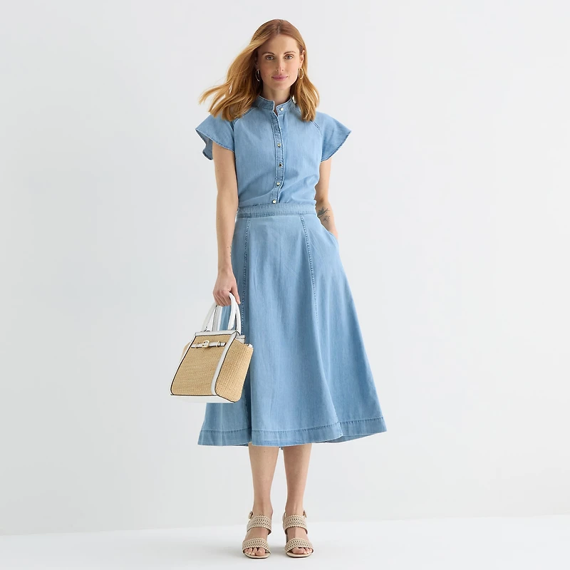 Liz Claiborne Womens Mid Rise Midi Denim Skirt