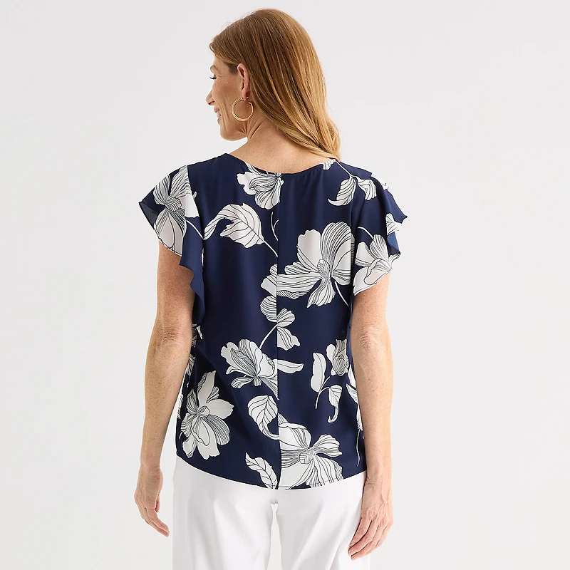 Liz Claiborne Womens Crew Neck Short Sleeve Blouse