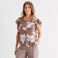 Liz Claiborne Womens Crew Neck Short Sleeve Blouse