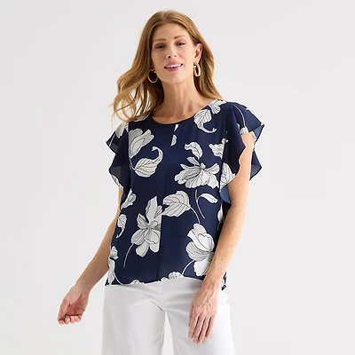 Liz Claiborne Womens Crew Neck Short Sleeve Blouse