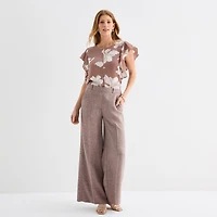 Liz Claiborne Womens Crew Neck Short Sleeve Blouse