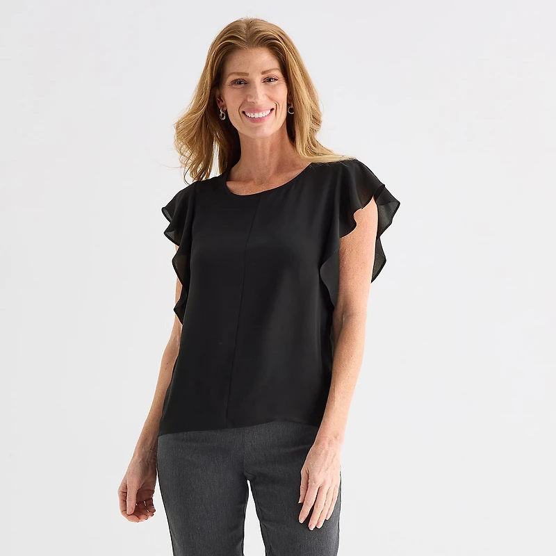 Liz Claiborne Womens Crew Neck Short Sleeve Blouse