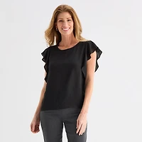Liz Claiborne Womens Crew Neck Short Sleeve Blouse