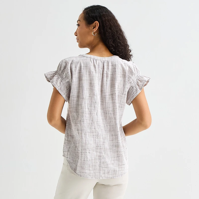 Liz Claiborne Womens Split Crew Neck Short Sleeve Blouse