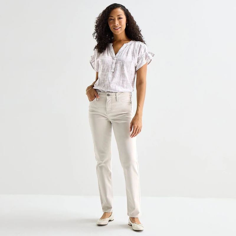 Liz Claiborne Womens Split Crew Neck Short Sleeve Blouse