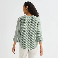 Liz Claiborne Womens Split Crew Neck 3/4 Sleeve Tunic Top