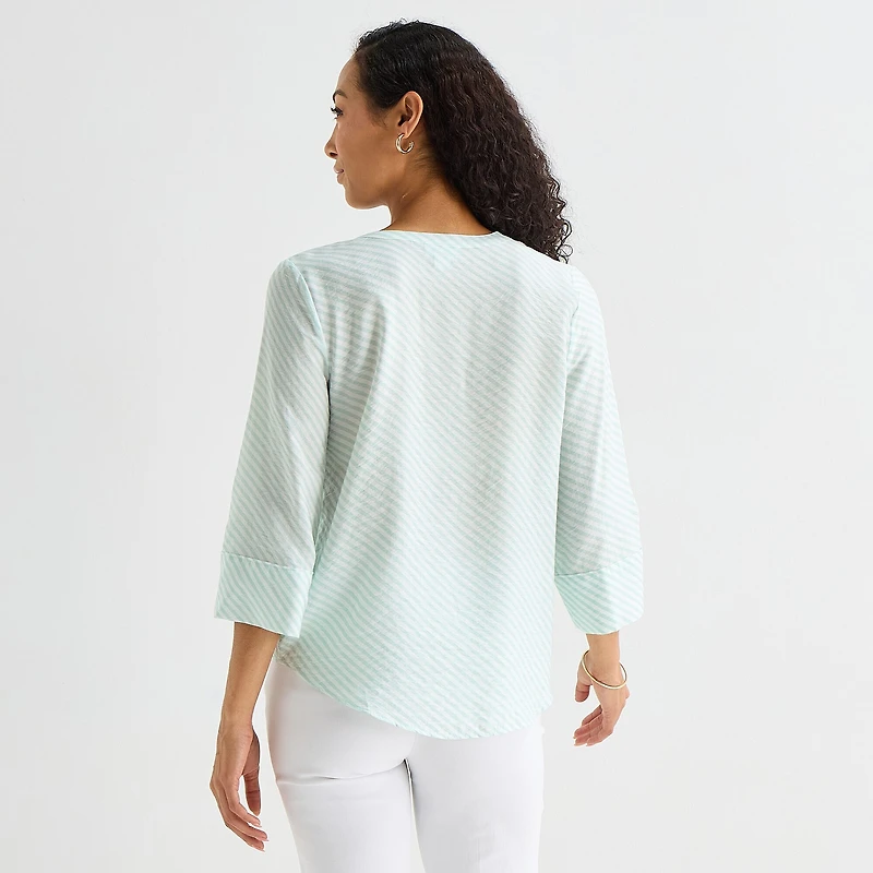 Liz Claiborne Petite Womens Split Crew Neck 3/4 Sleeve Tunic Top