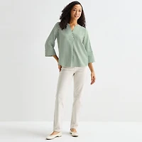 Liz Claiborne Womens Split Crew Neck 3/4 Sleeve Tunic Top