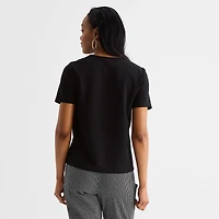 Liz Claiborne Womens Crew Neck Short Sleeve Blouse