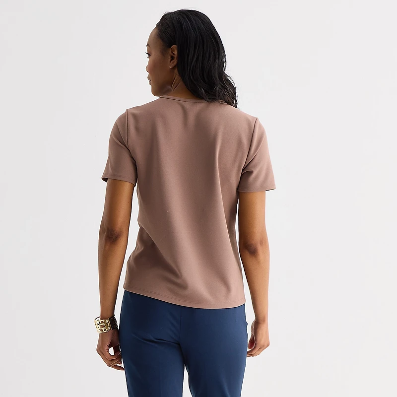 Liz Claiborne Womens Crew Neck Short Sleeve Blouse