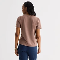 Liz Claiborne Womens Crew Neck Short Sleeve Blouse