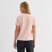 Liz Claiborne Womens Crew Neck Short Sleeve Blouse