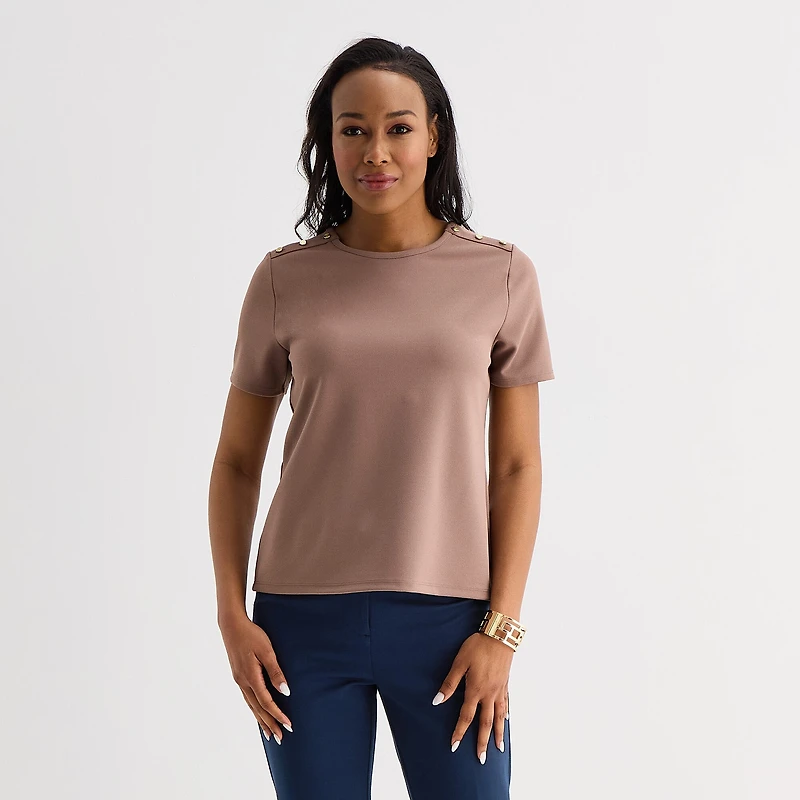Liz Claiborne Womens Crew Neck Short Sleeve Blouse
