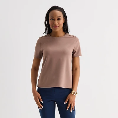 Liz Claiborne Womens Crew Neck Short Sleeve Blouse