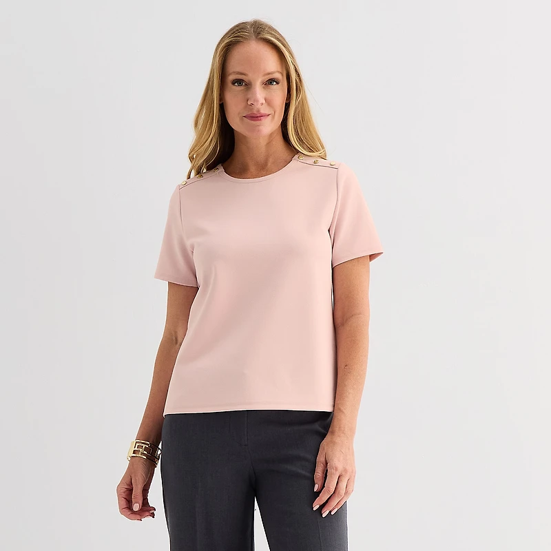 Liz Claiborne Womens Crew Neck Short Sleeve Blouse