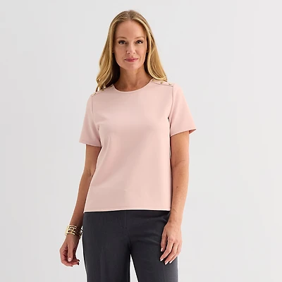Liz Claiborne Womens Crew Neck Short Sleeve Blouse
