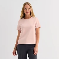 Liz Claiborne Womens Crew Neck Short Sleeve Blouse