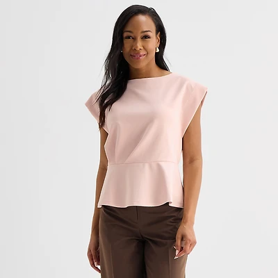 Liz Claiborne Womens Round Neck Short Sleeve Peplum Top