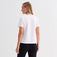 Liz Claiborne Womens Crew Neck Short Sleeve Blouse