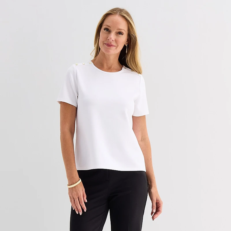 Liz Claiborne Womens Crew Neck Short Sleeve Blouse