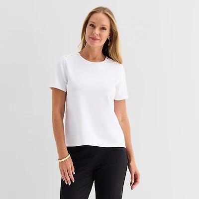 Liz Claiborne Womens Crew Neck Short Sleeve Blouse
