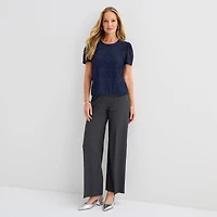 Liz Claiborne Womens Crew Neck Short Sleeve Lace Blouse
