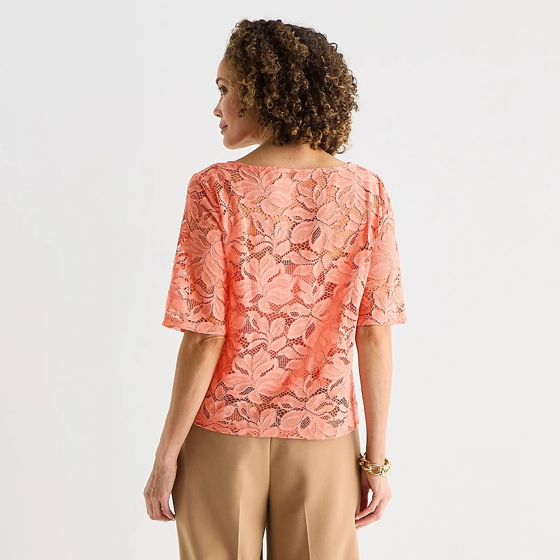 Liz Claiborne Womens Boat Neck Elbow Sleeve Blouse