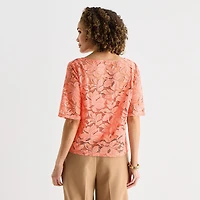 Liz Claiborne Womens Boat Neck Elbow Sleeve Blouse