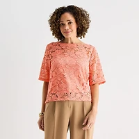 Liz Claiborne Womens Boat Neck Elbow Sleeve Blouse
