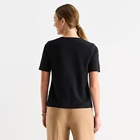 Liz Claiborne Womens Keyhole Neck Short Sleeve Blouse