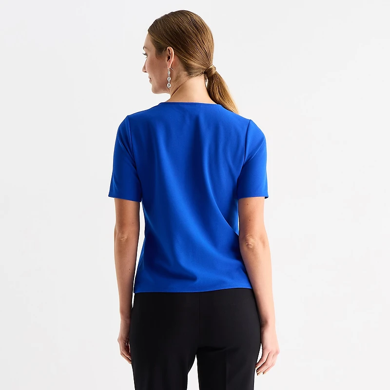 Liz Claiborne Womens Keyhole Neck Short Sleeve Blouse