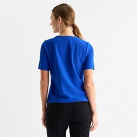Liz Claiborne Womens Keyhole Neck Short Sleeve Blouse