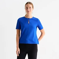 Liz Claiborne Womens Keyhole Neck Short Sleeve Blouse