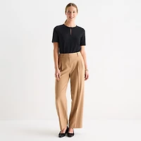 Liz Claiborne Womens Keyhole Neck Short Sleeve Blouse