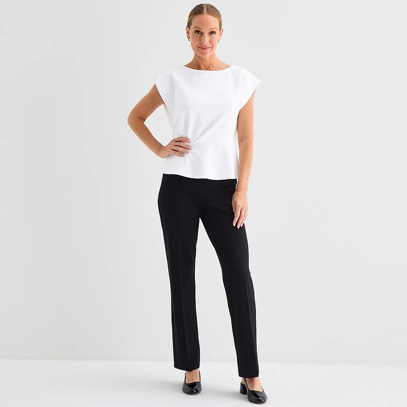 Liz Claiborne Womens Round Neck Short Sleeve Peplum Top