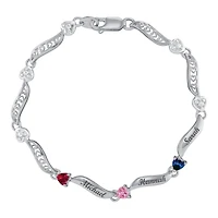 Personalized Sterling Silver Family Birthstone Heart Bracelet