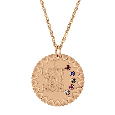 Personalized "I Love You Mom" Birthstone CZ Pendant Necklace
