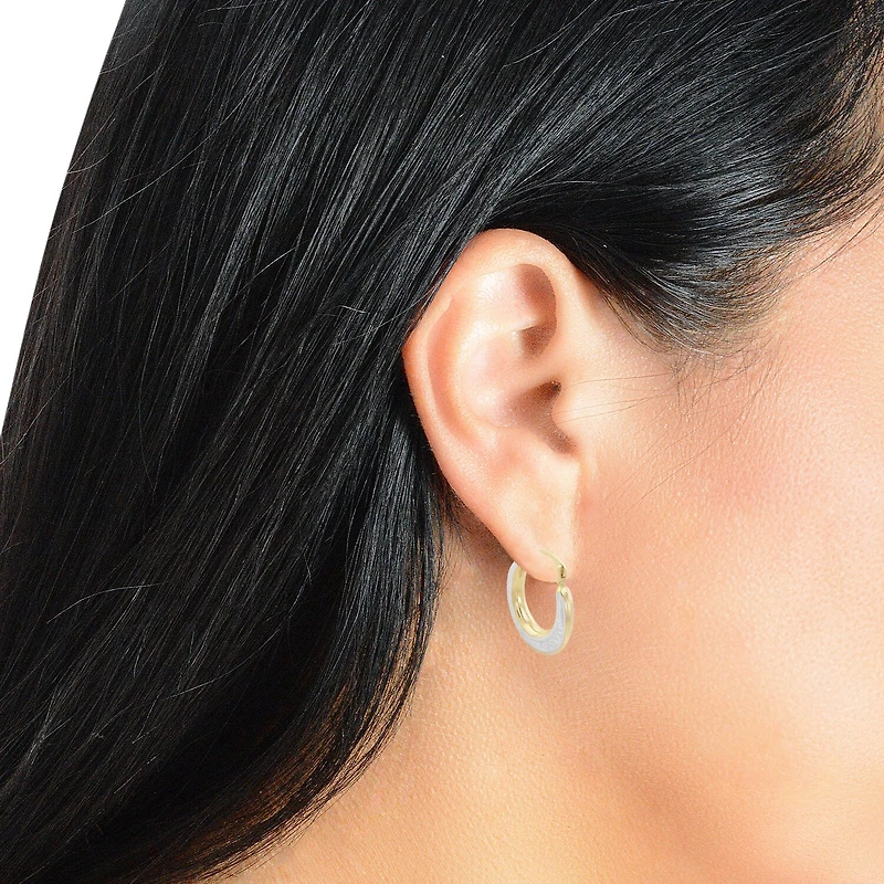 Womens 14K Two Tone Gold 13mm Round Hoop Earrings