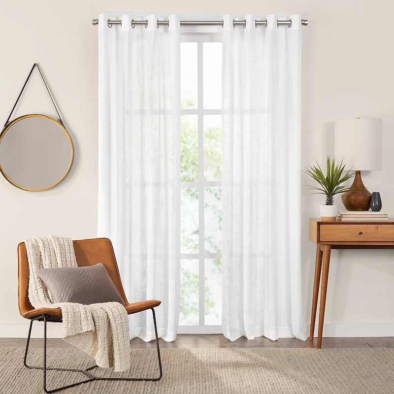 Fieldcrest Arden Solid Cotton Grommet Top Sheer Single Curtain Panel