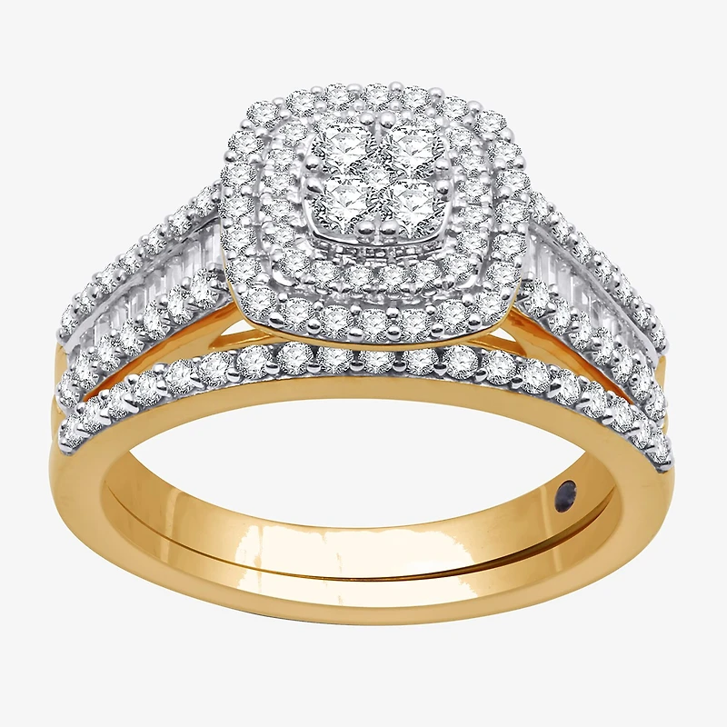 I Said Yes (H-I / I1) 1 CT.T.W. Lab-Grown Diamond Cushion Side Stone Halo Bridal Set Sterling Silver