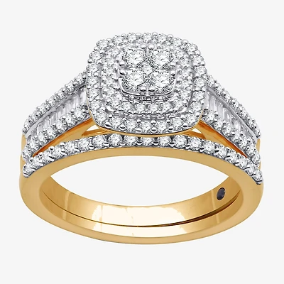 I Said Yes (H-I / I1) 1 CT.T.W. Lab-Grown Diamond Cushion Side Stone Halo Bridal Set Sterling Silver