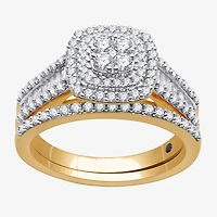 I Said Yes (H-I / I1) 1 CT.T.W. Lab-Grown Diamond Cushion Side Stone Halo Bridal Set Sterling Silver