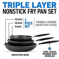 Granitestone 3-pc. Nonstick Fry Pan Set With Rubber Grip Handles