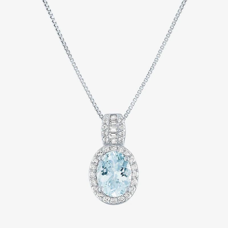 Womens Simulated Blue Aquamarine Sterling Silver Oval 18 Inch Pendant Necklace