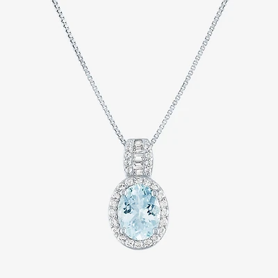 Womens Simulated Blue Aquamarine Sterling Silver Oval 18 Inch Pendant Necklace