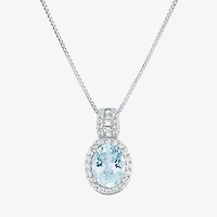 Womens Simulated Blue Aquamarine Sterling Silver Oval 18 Inch Pendant Necklace