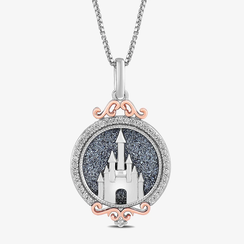 Enchanted Disney Fine Jewelry Womens 1/8 CT.T.W. Natural Diamond 14K Gold Over Silver Sterling Silver Princess Pendant Necklace